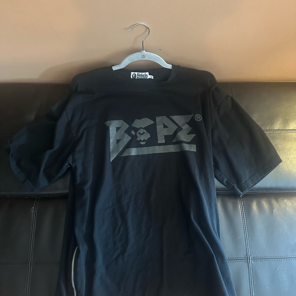 Bape Black Short Sleeve Tee with Gold Zippers on the Sides. (Hard to find)